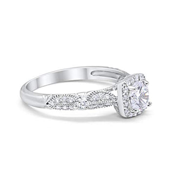 Halo Engagement Bridal Ring Simulated Cubic Zirconia  925 Sterling Silver